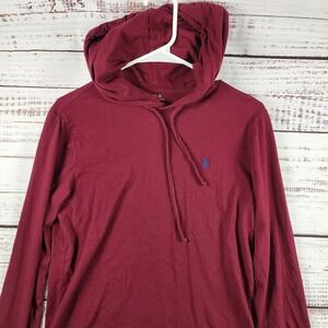 Polo Ralph Lauren Jersey Knit Hoodie T-Shirt Size S Regular Maroon Red Blue Pony